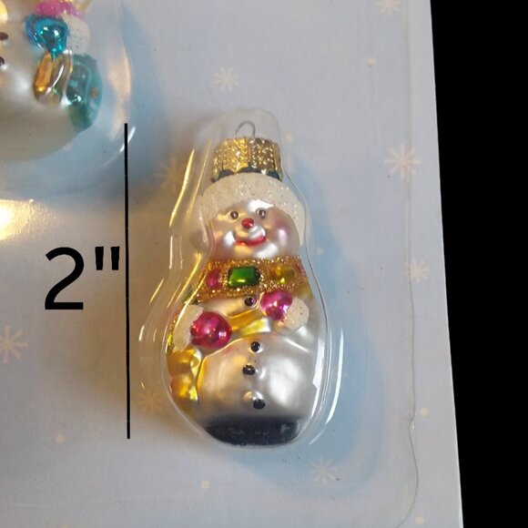 Miniature Snowman Christmas Ornaments Glass Jewel Colors Glitter Set of 5 NIP - Picture 5 of 7